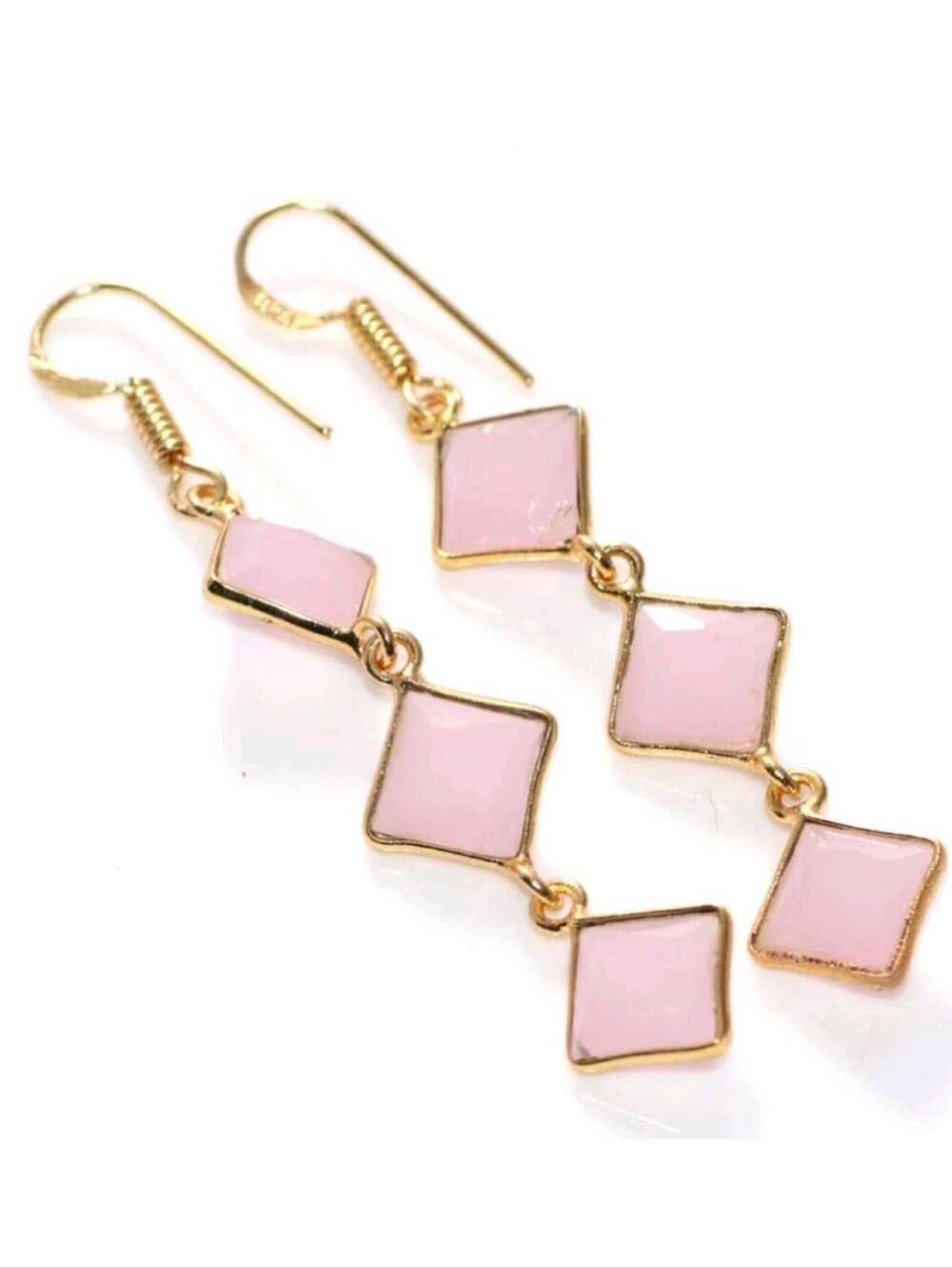Pink Chalcedony Gemstone Jewelry Gold-Plated Drop Dangle Earrings